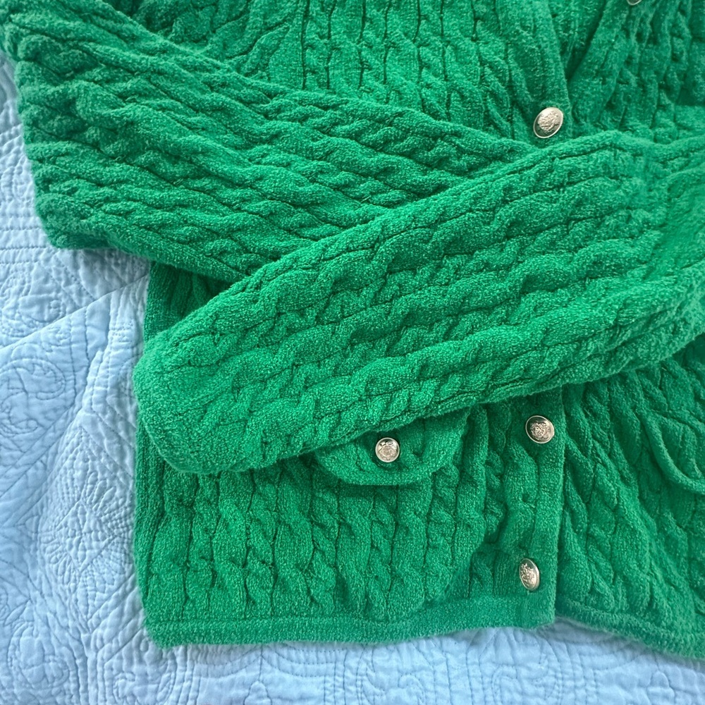 J. Crew Vibrant Green Cardigan Sweater. Cable knit cardigan jacket style sweater - Picture 6 of 10